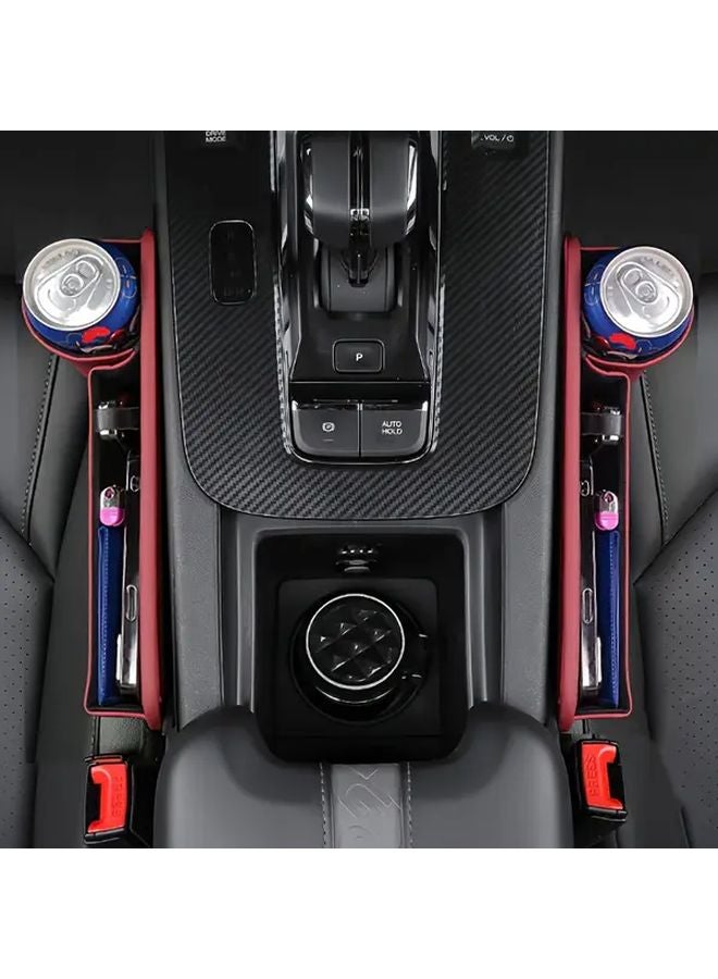 2pc Black PU Car Seat Organizer With Cup Holder And Phone Stand - Image 5